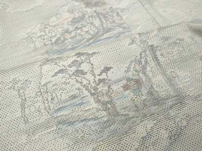 平和屋着物●本場大島紬　白大島　9マルキ　雪輪風景人物文　総絣　正絹　逸品　CABI9861ut