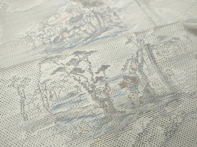 平和屋着物●本場大島紬　白大島　9マルキ　雪輪風景人物文　総絣　正絹　逸品　CABI9861ut