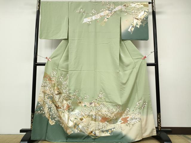 平和屋着物●訪問着　熨斗風景枝花文　暈し染め　金銀彩　正絹　逸品　CABI9867ut