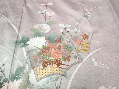 平和屋着物●中国三大刺繍　スワトウ刺繍　訪問着　冊子枝花文　暈し染め　銀彩　正絹　逸品　未使用　CABI9871ut