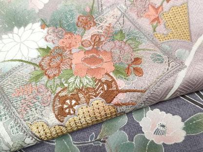 平和屋着物●中国三大刺繍　スワトウ刺繍　訪問着　冊子枝花文　暈し染め　銀彩　正絹　逸品　未使用　CABI9871ut