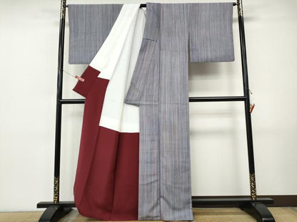 平和屋着物●上質な小紋　紬地　縞　正絹　逸品　CABI9873ut