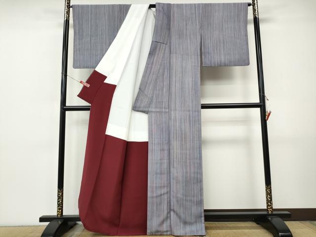 平和屋着物●上質な小紋　紬地　縞　正絹　逸品　CABI9873ut