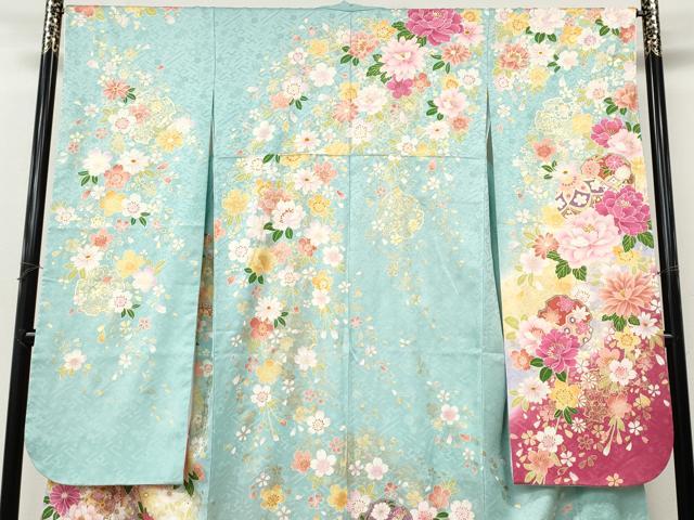 平和屋着物●豪華振袖　刺繍　束ね熨斗雪輪花文　暈し染め　金彩　正絹　逸品　CABI9874ut