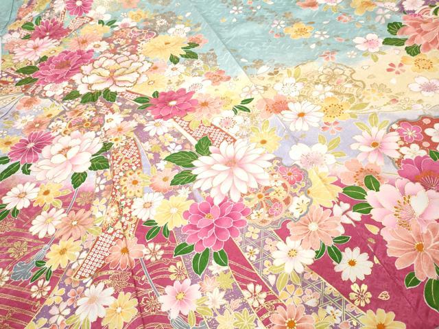 平和屋着物●豪華振袖　刺繍　束ね熨斗雪輪花文　暈し染め　金彩　正絹　逸品　CABI9874ut