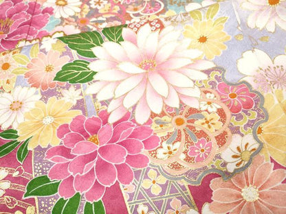 平和屋着物●豪華振袖　刺繍　束ね熨斗雪輪花文　暈し染め　金彩　正絹　逸品　CABI9874ut