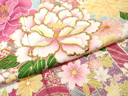 平和屋着物●豪華振袖　刺繍　束ね熨斗雪輪花文　暈し染め　金彩　正絹　逸品　CABI9874ut