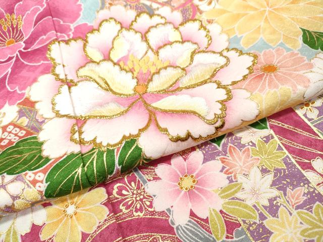 平和屋着物●豪華振袖　刺繍　束ね熨斗雪輪花文　暈し染め　金彩　正絹　逸品　CABI9874ut
