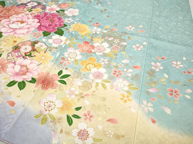 平和屋着物●豪華振袖　刺繍　束ね熨斗雪輪花文　暈し染め　金彩　正絹　逸品　CABI9874ut