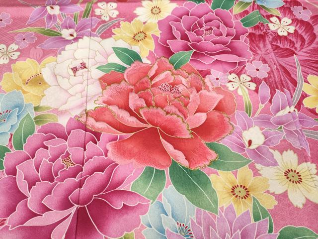 平和屋着物●豪華振袖　刺繍　さくらんぼ　舞花文　暈し染め　金彩　正絹　逸品　CABI9875ut