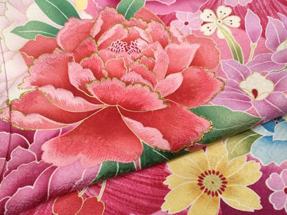 平和屋着物●豪華振袖　刺繍　さくらんぼ　舞花文　暈し染め　金彩　正絹　逸品　CABI9875ut