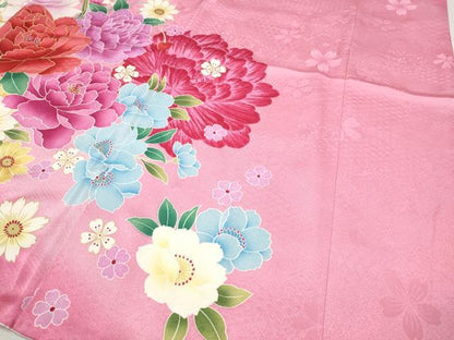 平和屋着物●豪華振袖　刺繍　さくらんぼ　舞花文　暈し染め　金彩　正絹　逸品　CABI9875ut