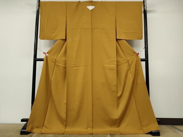 平和屋着物●本草木染作家　瑞寶　色無地　花蝶地紋　山吹色　ロング丈　正絹　逸品　未使用　CABI9880ut