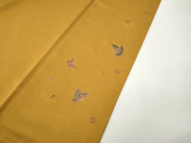 平和屋着物●本草木染作家　瑞寶　色無地　花蝶地紋　山吹色　ロング丈　正絹　逸品　未使用　CABI9880ut