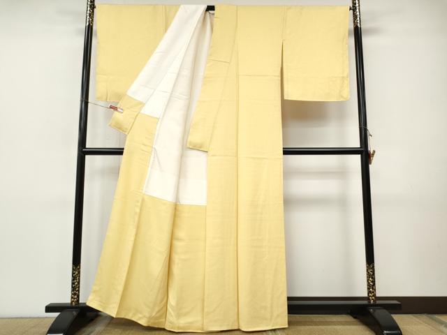 平和屋着物●上質な色無地　鳳凰花地紋　淡黄色　正絹　逸品　CABI9881ut