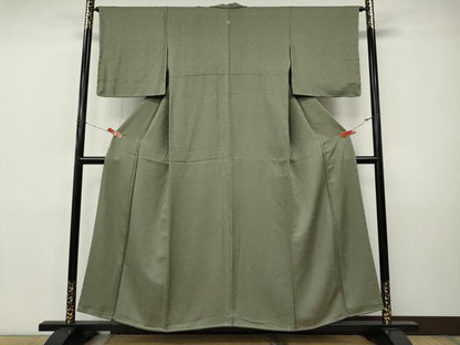 平和屋着物●上質な色無地　草花地紋　利休色　正絹　逸品　未使用　CABI9882ut