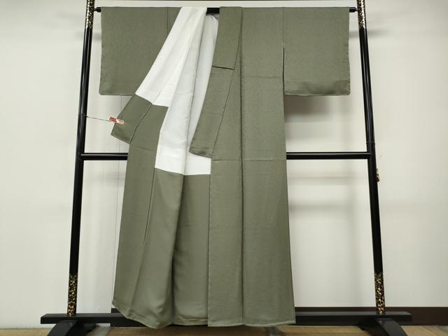 平和屋着物●上質な色無地　草花地紋　利休色　正絹　逸品　未使用　CABI9882ut