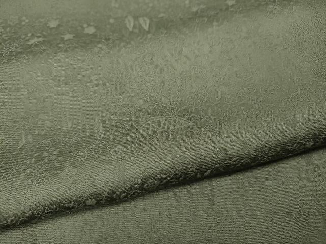 平和屋着物●上質な色無地　草花地紋　利休色　正絹　逸品　未使用　CABI9882ut