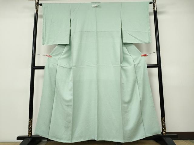 平和屋着物●上質な色無地　紋意匠　白緑色　正絹　逸品　CABI9883ut