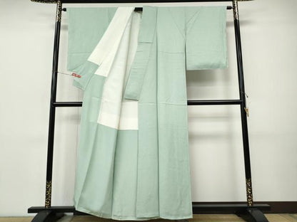 平和屋着物●上質な色無地　紋意匠　白緑色　正絹　逸品　CABI9883ut