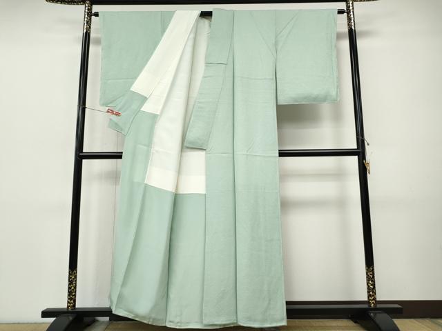 平和屋着物●上質な色無地　紋意匠　白緑色　正絹　逸品　CABI9883ut