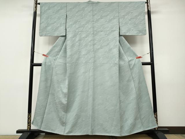 平和屋着物●上質な色無地　流水地紋　青磁鼠色　正絹　逸品　CABI9884ut