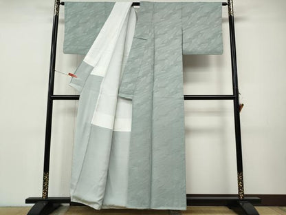 平和屋着物●上質な色無地　流水地紋　青磁鼠色　正絹　逸品　CABI9884ut
