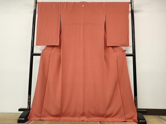 平和屋着物●上質な色無地　鉛丹色　ロング丈　正絹　逸品　CABI9889ut