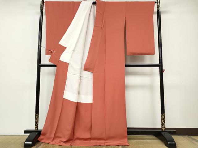 平和屋着物●上質な色無地　鉛丹色　ロング丈　正絹　逸品　CABI9889ut