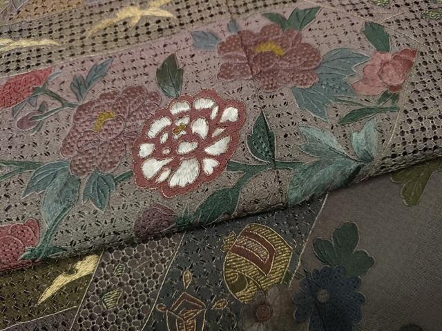 平和屋着物●中国三大刺繍　スワトウ刺繍　総刺繍　訪問着　切嵌宝尽くし花文　暈し染め　金糸　正絹　逸品　CABI9893ut