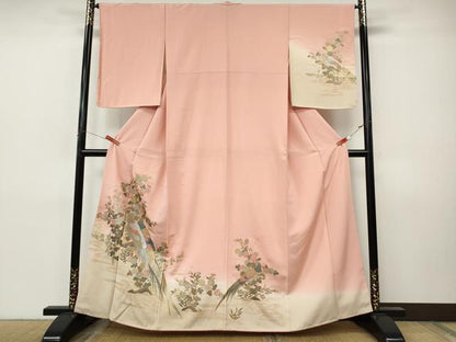 平和屋着物●訪問着　尾長鳥流水花文　暈し染め　金銀彩　正絹　逸品　CABI9895ut