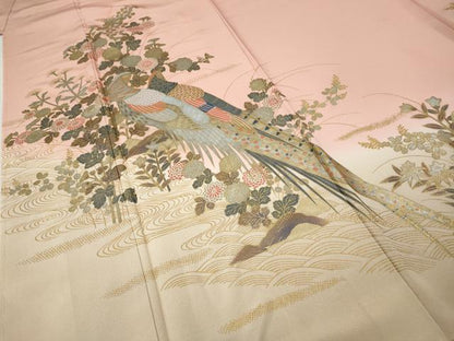 平和屋着物●訪問着　尾長鳥流水花文　暈し染め　金銀彩　正絹　逸品　CABI9895ut