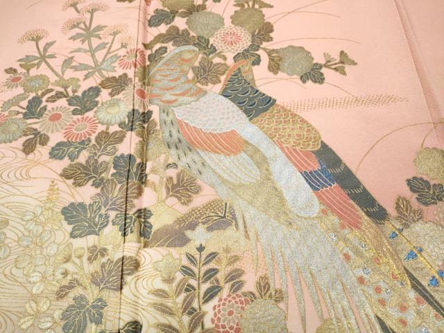 平和屋着物●訪問着　尾長鳥流水花文　暈し染め　金銀彩　正絹　逸品　CABI9895ut