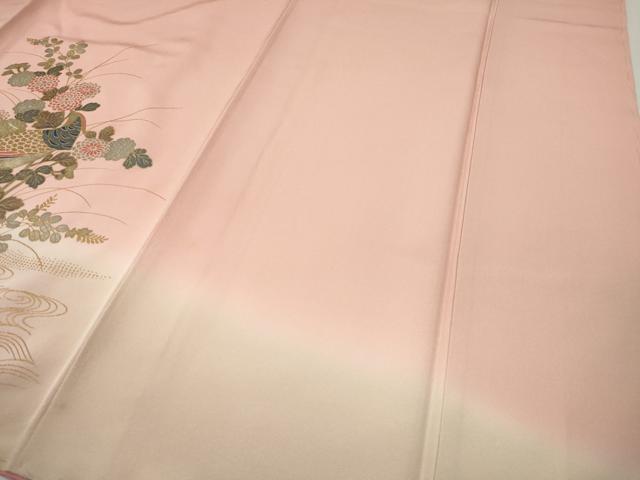 平和屋着物●訪問着　尾長鳥流水花文　暈し染め　金銀彩　正絹　逸品　CABI9895ut