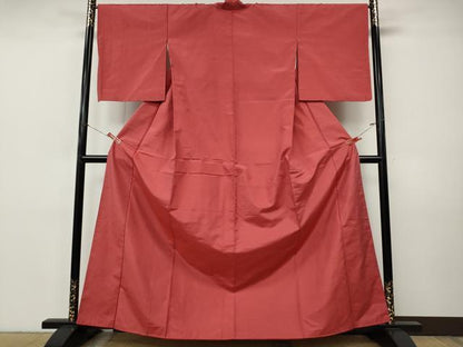 平和屋着物●上質な紬　色無地　韓紅色　正絹　逸品　CABI9899ut