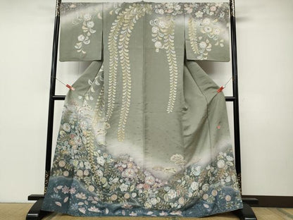 平和屋着物●吉乃一廉　幻の辻が花　訪問着　辻が花　絞り　暈し染め　銀通し地　正絹　逸品　CABI9901ut