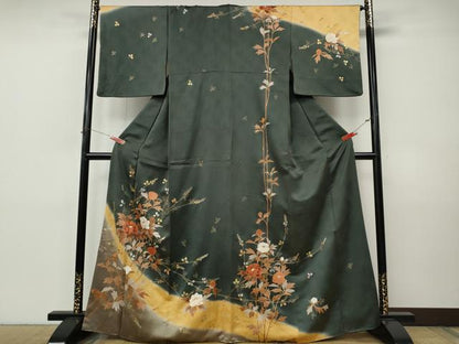平和屋着物●訪問着　刺繍　枝花文　暈し染め　金彩　鈴乃屋扱い　正絹　逸品　CABI9904ut