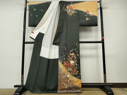 平和屋着物●訪問着　刺繍　枝花文　暈し染め　金彩　鈴乃屋扱い　正絹　逸品　CABI9904ut