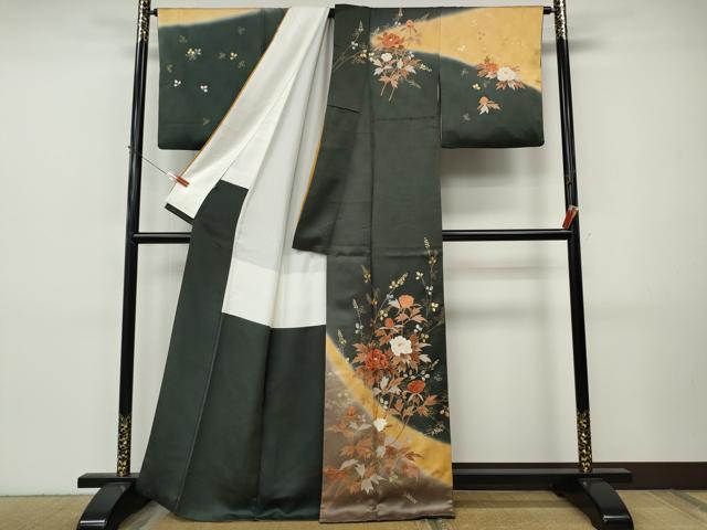 平和屋着物●訪問着　刺繍　枝花文　暈し染め　金彩　鈴乃屋扱い　正絹　逸品　CABI9904ut