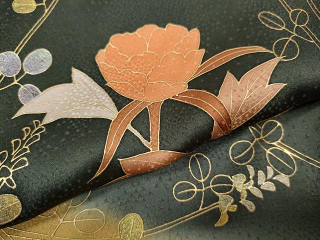 平和屋着物●訪問着　刺繍　枝花文　暈し染め　金彩　鈴乃屋扱い　正絹　逸品　CABI9904ut