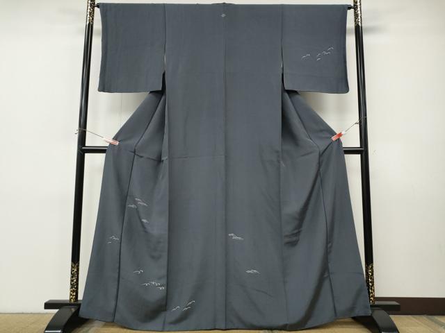 平和屋着物●訪問着　紬地　ろうけつ染め　立波文　正絹　逸品　CABI9907ut