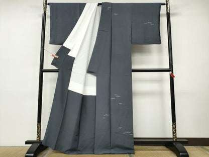 平和屋着物●訪問着　紬地　ろうけつ染め　立波文　正絹　逸品　CABI9907ut