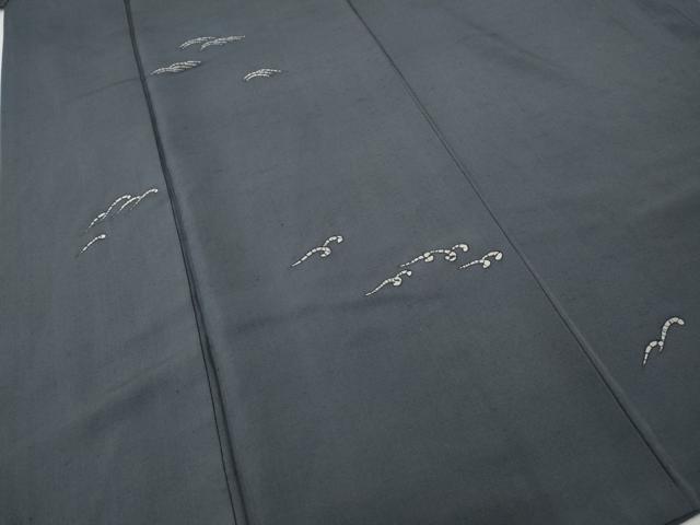 平和屋着物●訪問着　紬地　ろうけつ染め　立波文　正絹　逸品　CABI9907ut