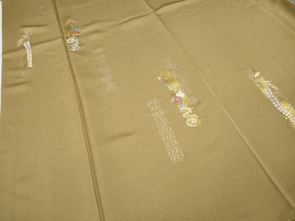 平和屋着物●日本舞踊家 岩井流宗元　岩井友見　訪問着　刺繍　短冊重ね松梅藤文　金銀彩　正絹　逸品　CABI9909ut
