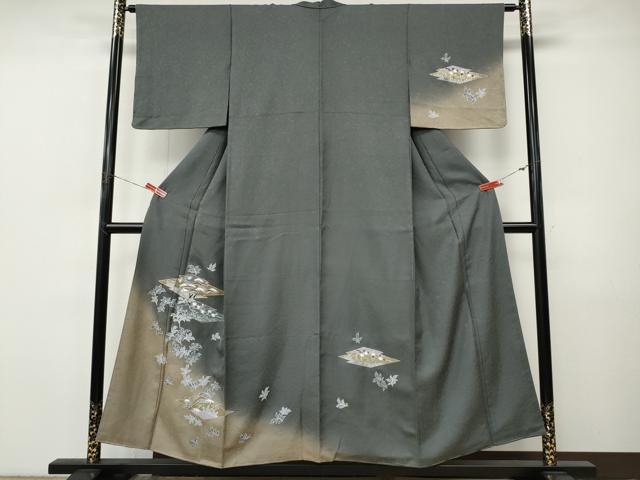 平和屋着物●訪問着　駒刺繍　松皮菱舞葉文　暈し染め　正絹　逸品　CABI9910ut