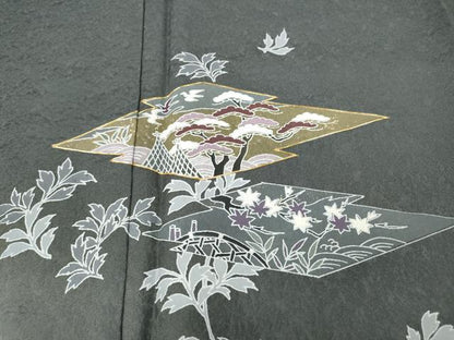 平和屋着物●訪問着　駒刺繍　松皮菱舞葉文　暈し染め　正絹　逸品　CABI9910ut