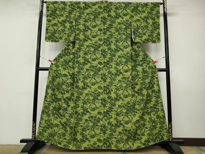 平和屋着物●上質な小紋　藍　型染め　枝花文　正絹　逸品　未使用　CABI9912ut