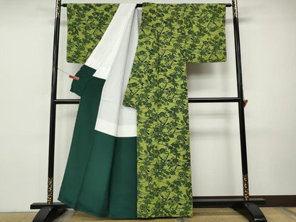 平和屋着物●上質な小紋　藍　型染め　枝花文　正絹　逸品　未使用　CABI9912ut