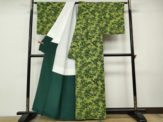 平和屋着物●上質な小紋　藍　型染め　枝花文　正絹　逸品　未使用　CABI9912ut