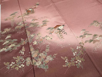 平和屋着物●訪問着　刺繍　貝桶花文　暈し染め　金銀彩　正絹　逸品　未使用　CABI9917ut